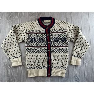 L.L. Bean Cream and Navy Patterned Cardigan